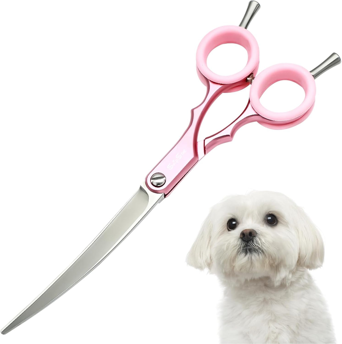 6.75in Curved Dog Grooming Scissors, Lightweight VG10 Steel Pink