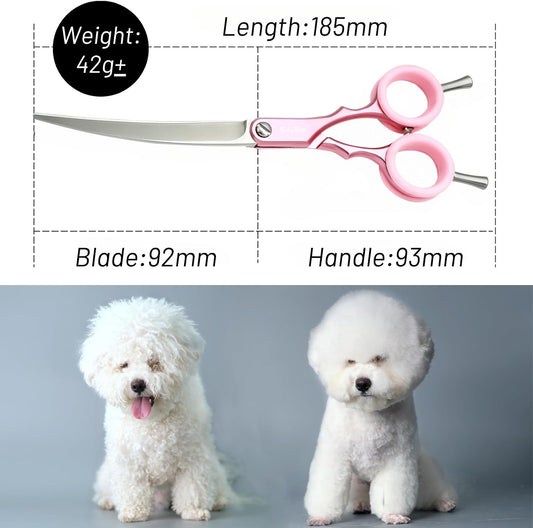 6.75in Curved Dog Grooming Scissors, Lightweight VG10 Steel Pink