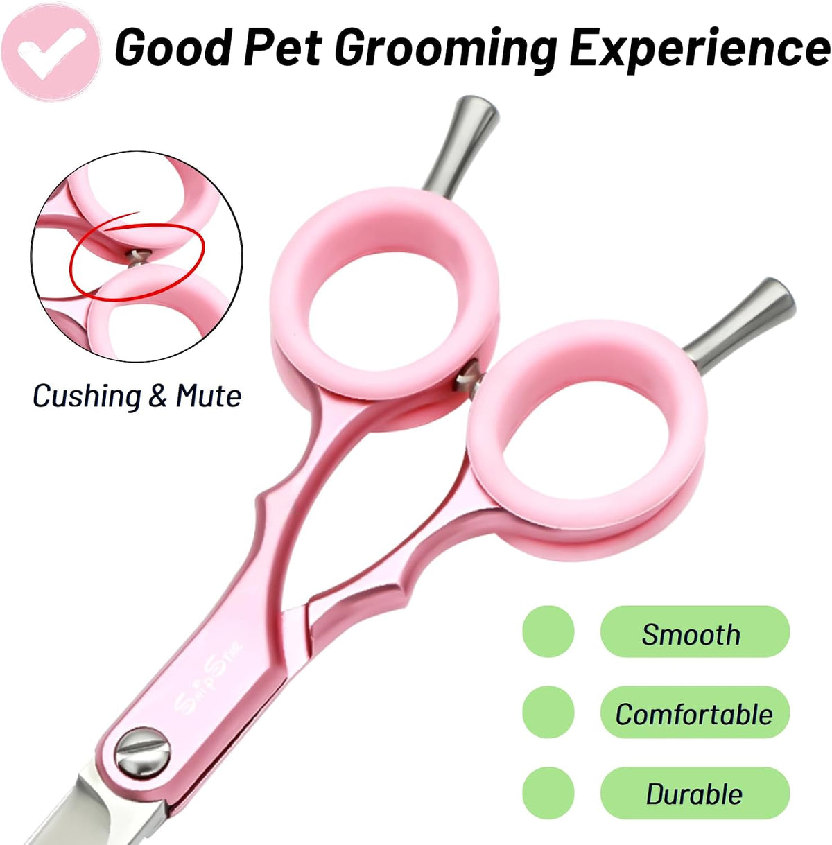 6.75in Curved Dog Grooming Scissors, Lightweight VG10 Steel Pink