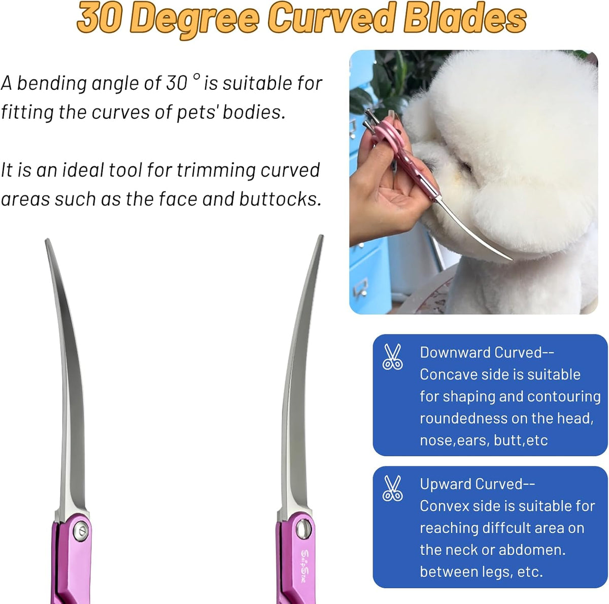 6.75in Curved Dog Grooming Scissors, Lightweight VG10 Steel Pink