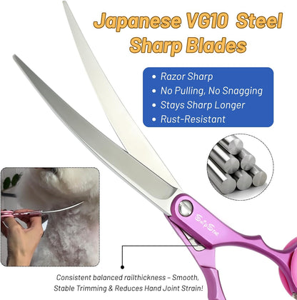 6.75in Curved Dog Grooming Scissors, Lightweight VG10 Steel Pink