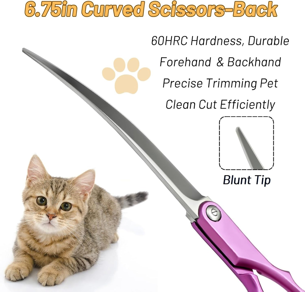 6.75in Curved Dog Grooming Scissors, Lightweight VG10 Steel Pink