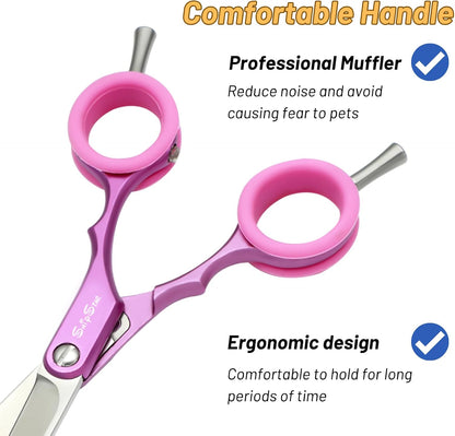 6.75in Curved Dog Grooming Scissors, Lightweight VG10 Steel Pink