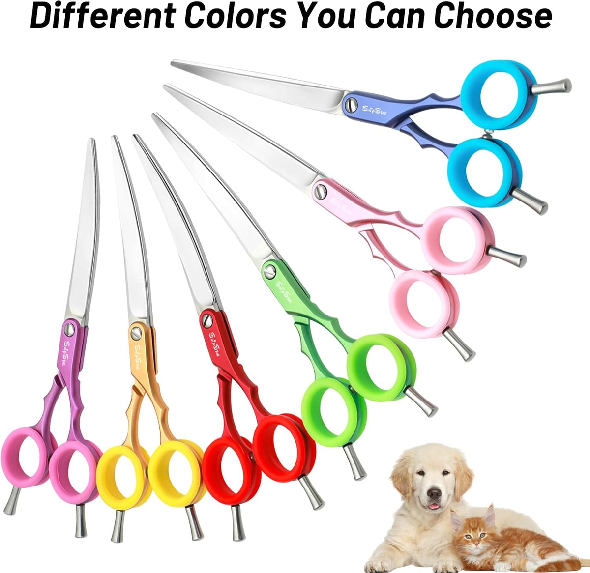 6.75in Curved Dog Grooming Scissors, Lightweight VG10 Steel Pink