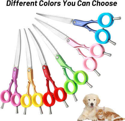 6.75in Curved Dog Grooming Scissors, Lightweight VG10 Steel Pink