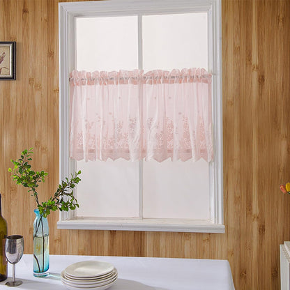 Semi Sheer Window Valance 1 Panel, 51 X 16 Inch Window Treatment Curtain Linen Flowers Rod Pocket for Kitchen Bathroom Bedroom Home Decoration, Pink