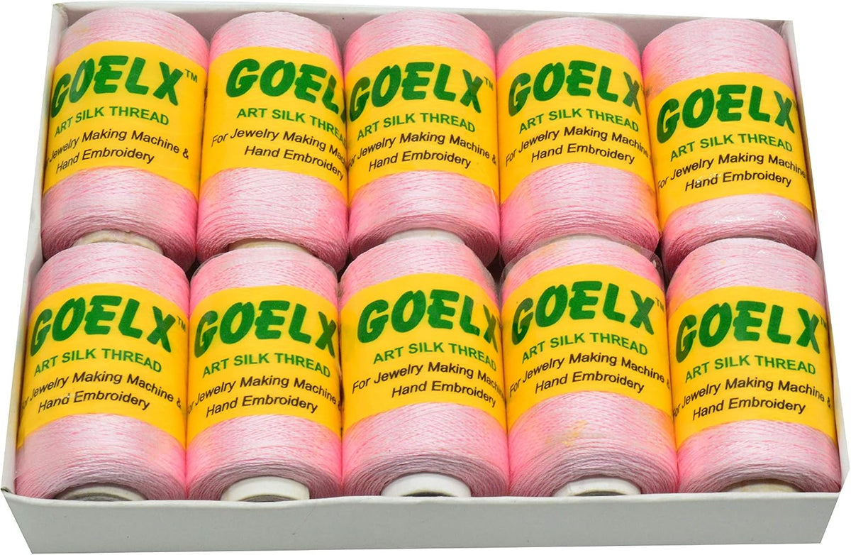 Silk Thread Shades of Pink Family for Jewelry, Tassel Making, Embroidery, Crafts, Shiny Soft Thread Spools - Light Pink - 18 L