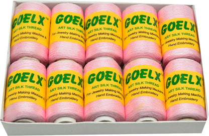 Silk Thread Shades of Pink Family for Jewelry, Tassel Making, Embroidery, Crafts, Shiny Soft Thread Spools - Light Pink - 18 L
