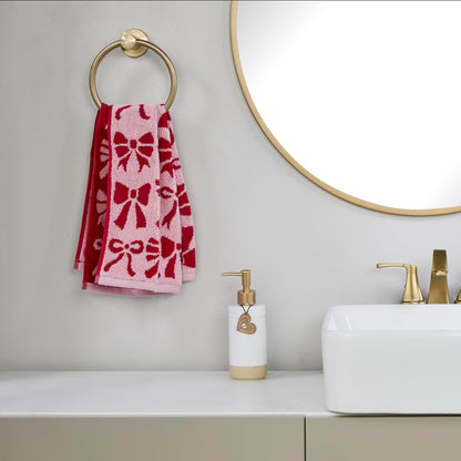 SKL Home Christmas Bow Hand Towel Set-2pc, 100% Cotton Jacquard, Red/Pink