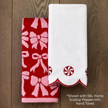 SKL Home Christmas Bow Hand Towel Set-2pc, 100% Cotton Jacquard, Red/Pink