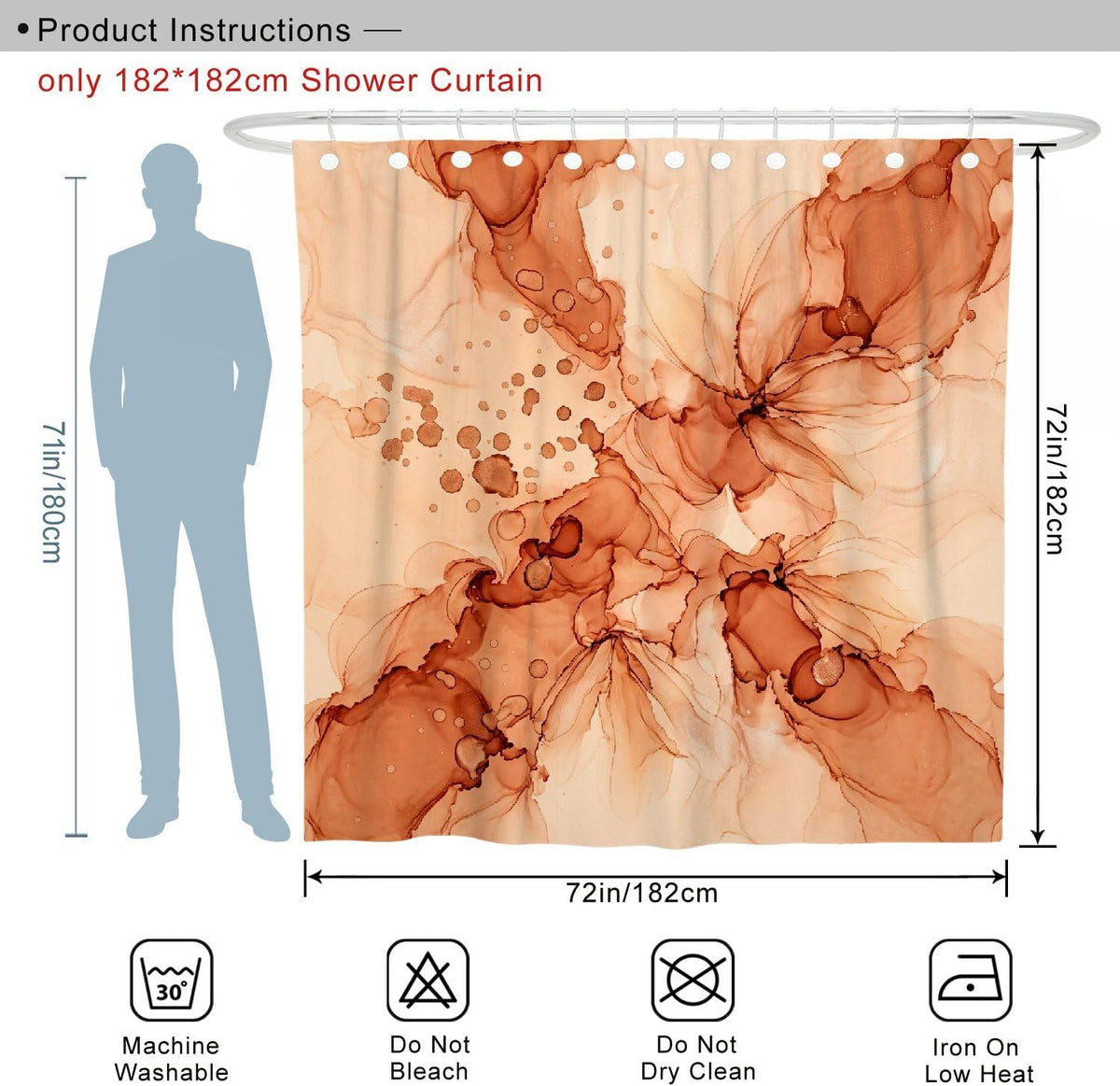 Flower Shower Curtain, Modern Artistic Abstract Splash Fall Peach Washable with Hooks Toile Cloth Shower Curtains for Bathroom Bathtub Apartment Decor 72x72 Inch