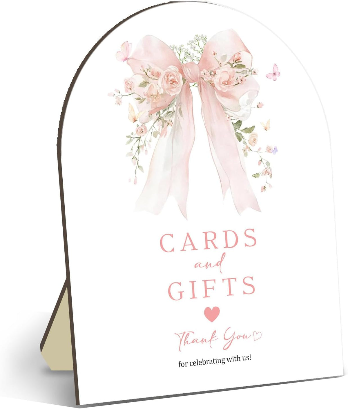 Pink Bow Bridal Shower Decorations,Cards and Gifts Sign,Bridal Shower Sign for Gift Table Decor,Wooden Arch Signs with Stand for Wedding Shower,Engagement Party, Bridal Brunch,Reception, 8 x 10 Inches
