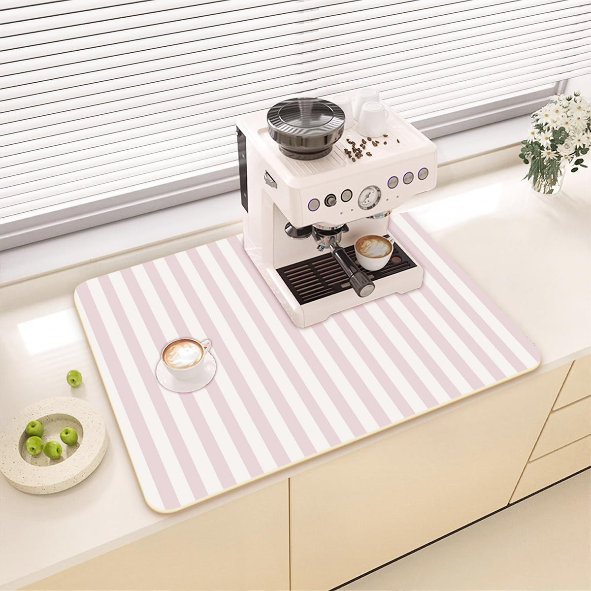 Premium Dish Drying Mat - Coffee Bar Matt & Drainer Rack for Kitchen Counter Decor, Housewarming Hostess Gift for Coffee Lovers, Super Absorbent Mat, 18" x 24" (Pink Stripes, 18'' * 24'')