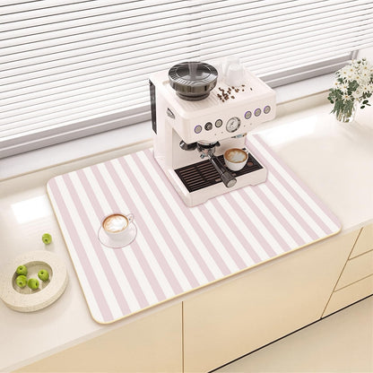 Premium Dish Drying Mat - Coffee Bar Matt & Drainer Rack for Kitchen Counter Decor, Housewarming Hostess Gift for Coffee Lovers, Super Absorbent Mat, 18" x 24" (Pink Stripes, 18'' * 24'')