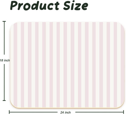 Premium Dish Drying Mat - Coffee Bar Matt & Drainer Rack for Kitchen Counter Decor, Housewarming Hostess Gift for Coffee Lovers, Super Absorbent Mat, 18" x 24" (Pink Stripes, 18'' * 24'')