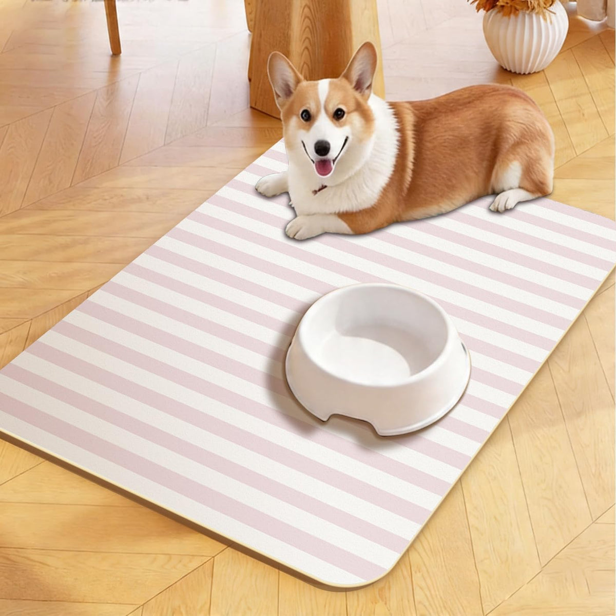 Premium Dish Drying Mat - Coffee Bar Matt & Drainer Rack for Kitchen Counter Decor, Housewarming Hostess Gift for Coffee Lovers, Super Absorbent Mat, 18" x 24" (Pink Stripes, 18'' * 24'')