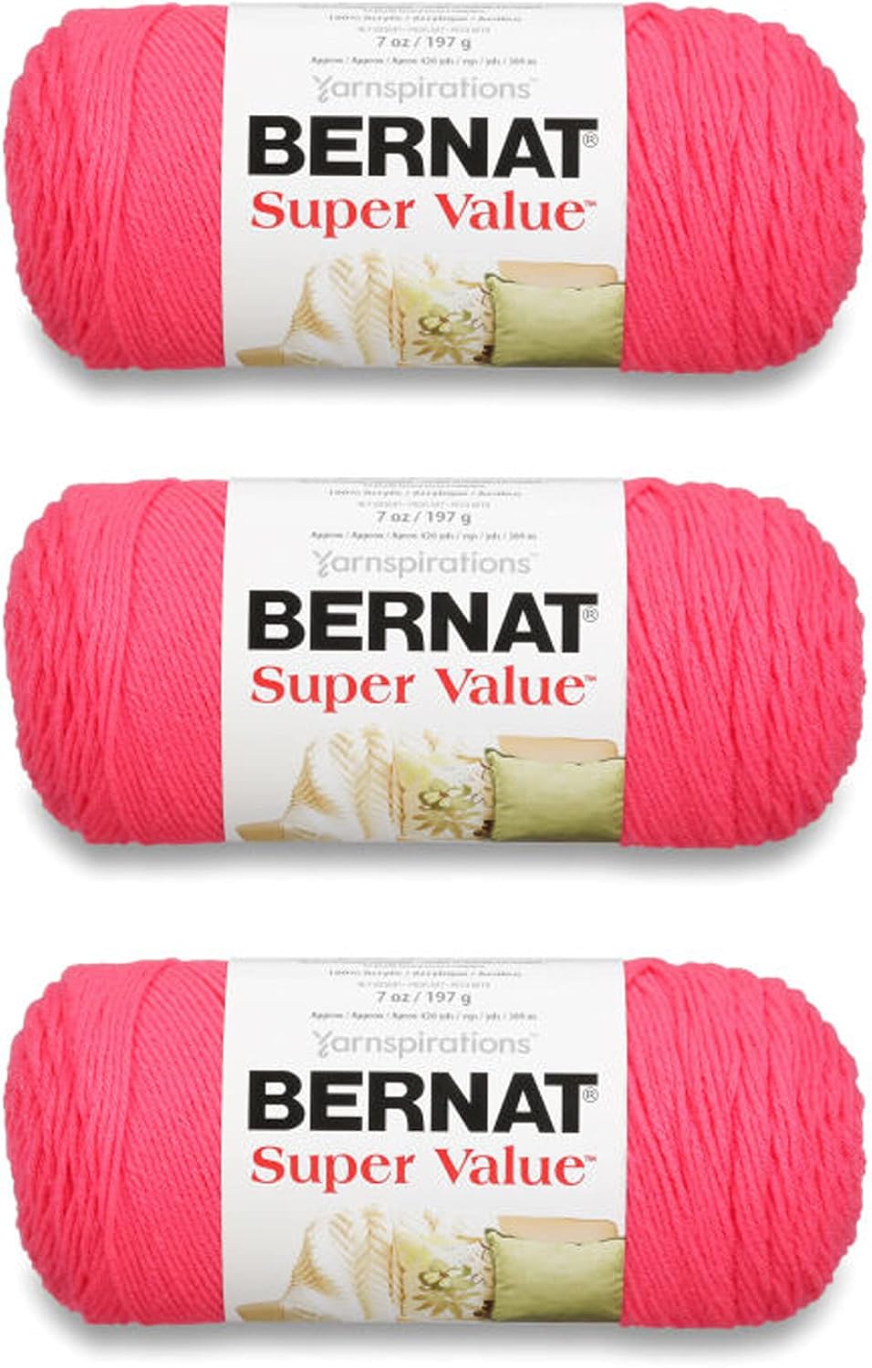 Super Value Yarn for Crocheting Soft, Peony Pink, 3-Pack