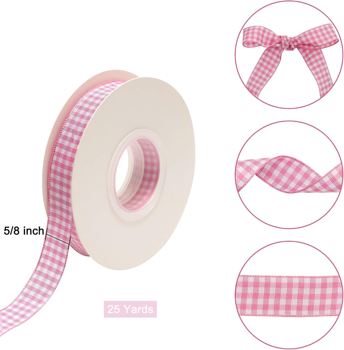 Pink Buffalo Gingham Ribbon - 5/8" x 25 Yards, for Crafts, Picnic Decoration, Christmas Gift Wrapping, Baby Shower, Hair Accessories
