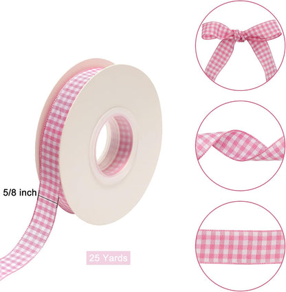 Pink Buffalo Gingham Ribbon - 5/8" x 25 Yards, for Crafts, Picnic Decoration, Christmas Gift Wrapping, Baby Shower, Hair Accessories