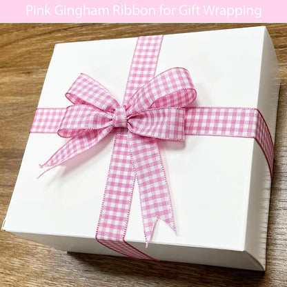 Pink Buffalo Gingham Ribbon - 5/8" x 25 Yards, for Crafts, Picnic Decoration, Christmas Gift Wrapping, Baby Shower, Hair Accessories