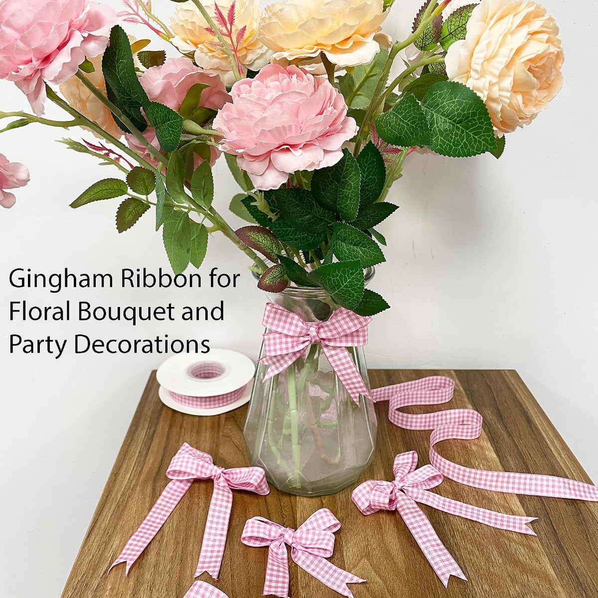 Pink Buffalo Gingham Ribbon - 5/8" x 25 Yards, for Crafts, Picnic Decoration, Christmas Gift Wrapping, Baby Shower, Hair Accessories