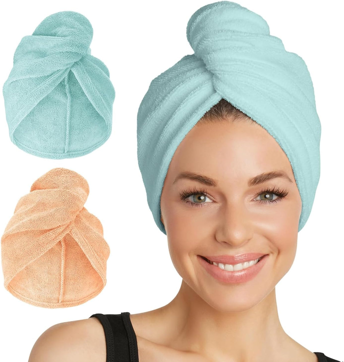 2-Pack Microfiber Hair Towel for Beauty, Travel, Gifting - Hair Wrap Turban for Straight, Wavy & Curly Hair - Premium Personal Care - Bermuda & Peach