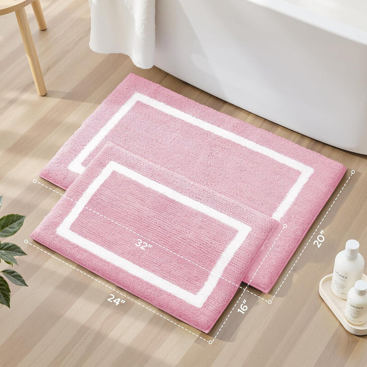 Light Pink Bathroom Rugs Sets 2 Piece 20" x 32" + 16" x 24"