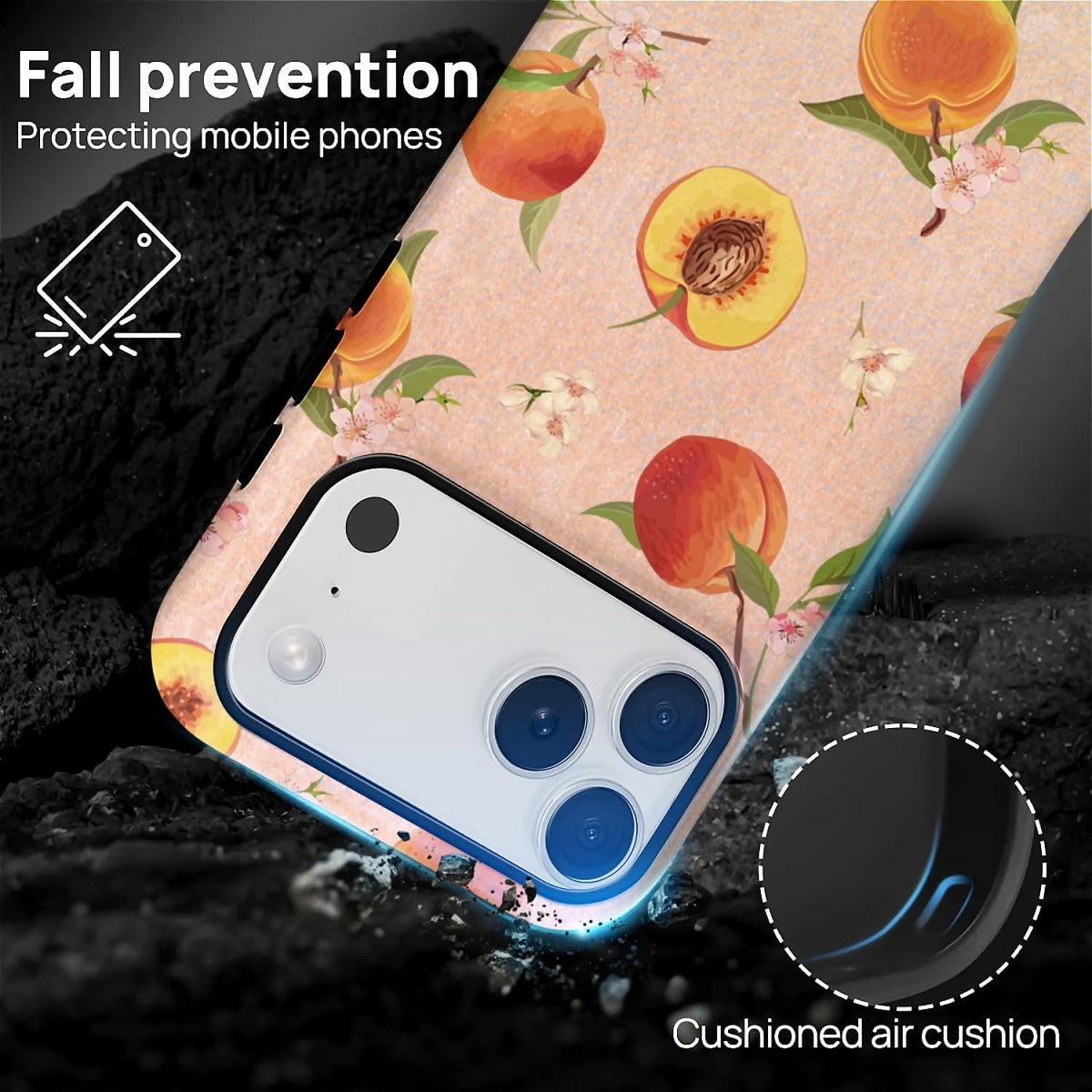 Case for iPhone 17 Pro,2-Layer Protection, Shockproof and Scratch-Resistant for Women Girls，Retro Peaches