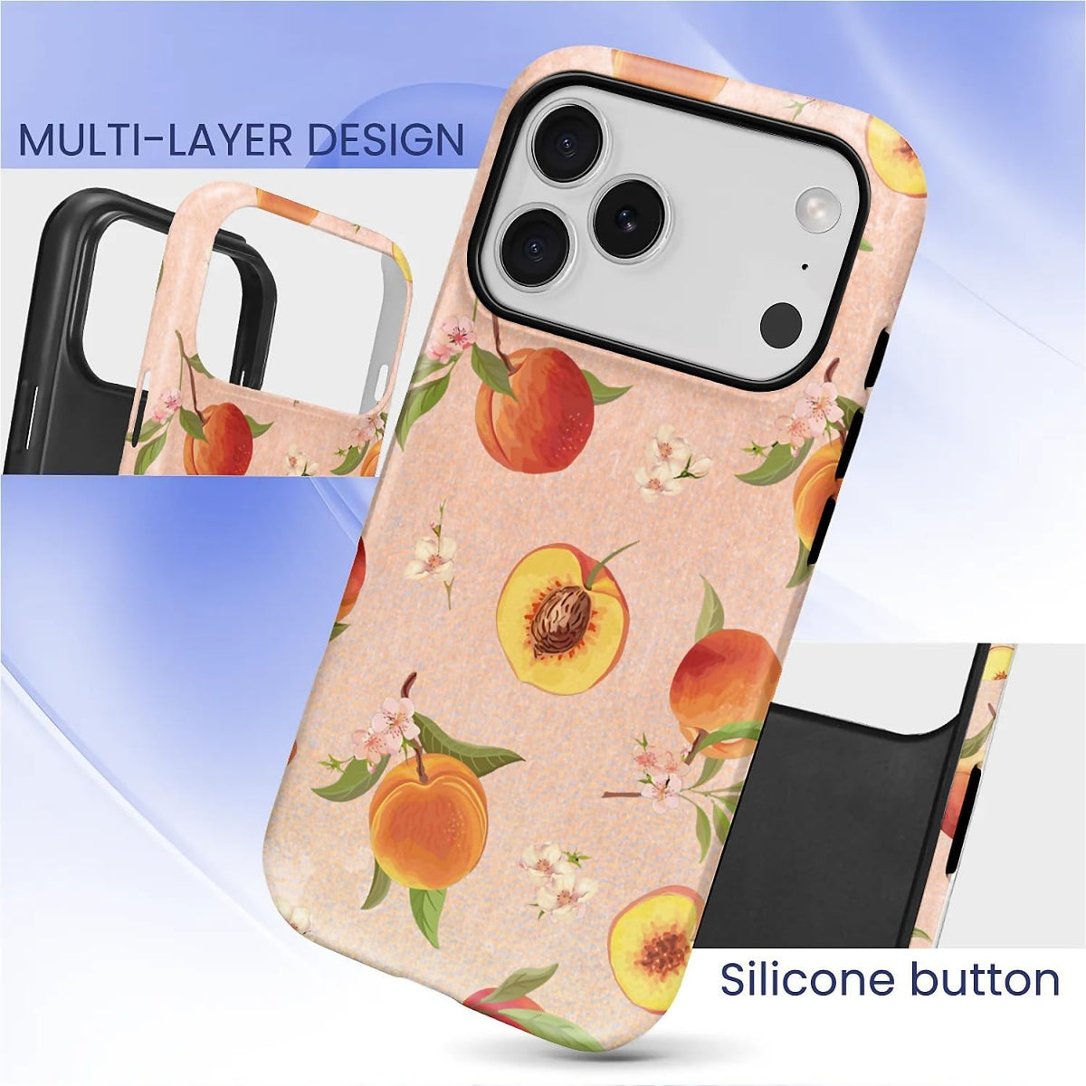 Case for iPhone 17 Pro,2-Layer Protection, Shockproof and Scratch-Resistant for Women Girls，Retro Peaches