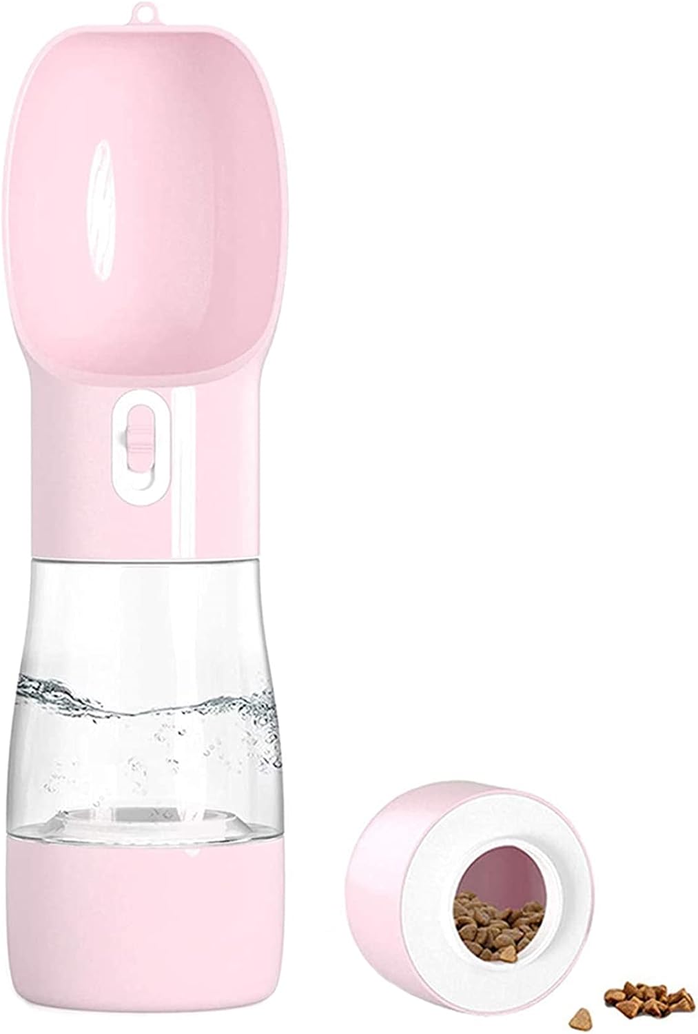 Dog Water Bottle, Portable Dog Water Bottle, Multifunctional and Detachable Design for Drinking and Eating Combination Cup, pet Water Bottle Suitable for Outdoor Walking, Hiking, Traveling. (Pink)