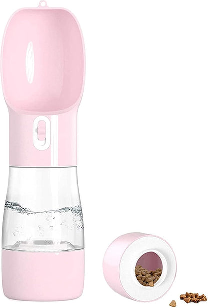 Dog Water Bottle, Portable Dog Water Bottle, Multifunctional and Detachable Design for Drinking and Eating Combination Cup, pet Water Bottle Suitable for Outdoor Walking, Hiking, Traveling. (Pink)