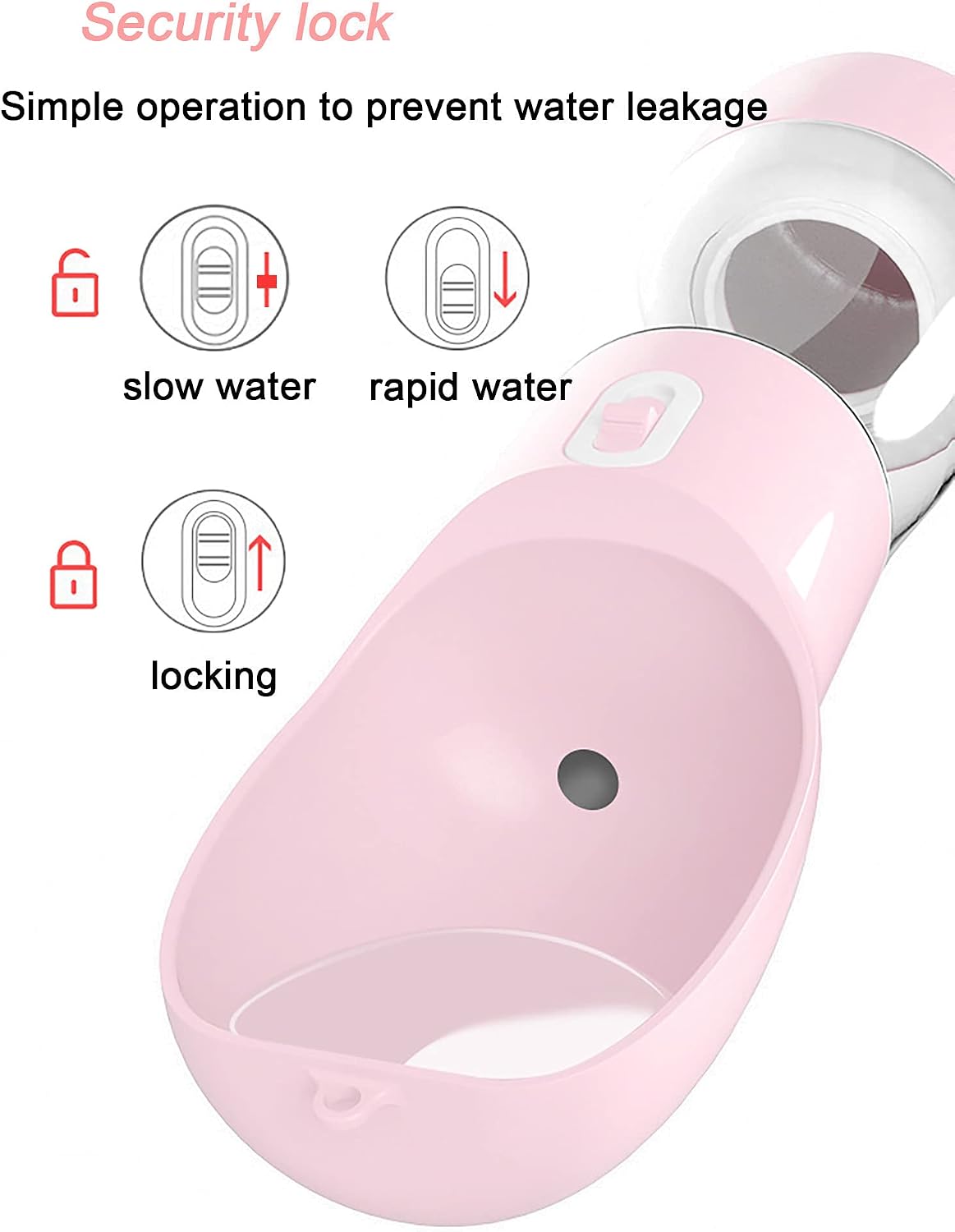 Dog Water Bottle, Portable Dog Water Bottle, Multifunctional and Detachable Design for Drinking and Eating Combination Cup, pet Water Bottle Suitable for Outdoor Walking, Hiking, Traveling. (Pink)