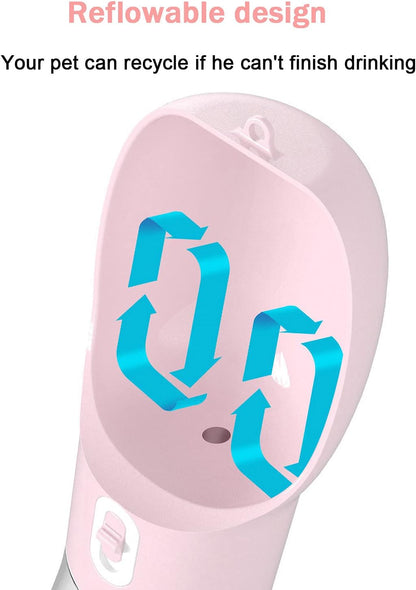 Dog Water Bottle, Portable Dog Water Bottle, Multifunctional and Detachable Design for Drinking and Eating Combination Cup, pet Water Bottle Suitable for Outdoor Walking, Hiking, Traveling. (Pink)