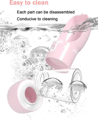 Dog Water Bottle, Portable Dog Water Bottle, Multifunctional and Detachable Design for Drinking and Eating Combination Cup, pet Water Bottle Suitable for Outdoor Walking, Hiking, Traveling. (Pink)