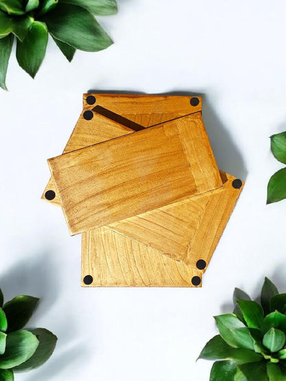Wooden Serving Trays with Handle - 3PC Set for Coffee Table, Home Decor, Kitchen, Ottoman, BBQ, Parties - Rectangular Platter for Breakfast, Lunch & Dinner, Stylish - Light Pink