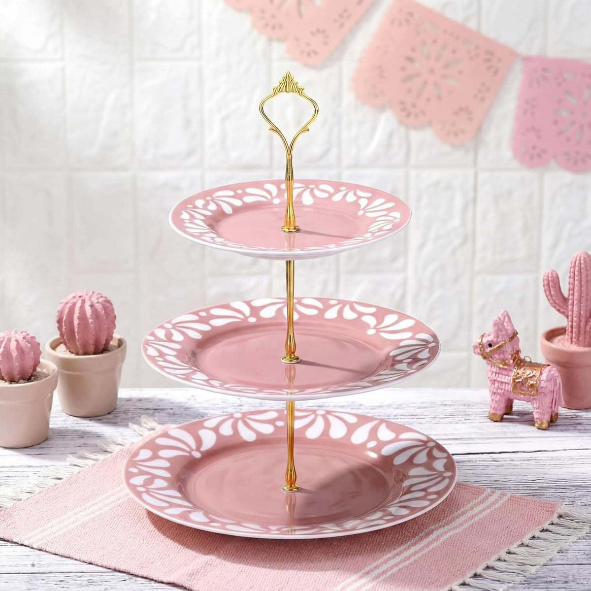 Cielito Lindo 3 Tier Dessert Stand 10", 9", 7", Pink