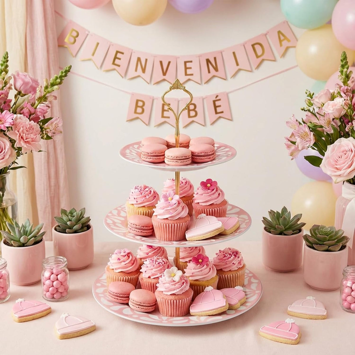 Cielito Lindo 3 Tier Dessert Stand 10", 9", 7", Pink