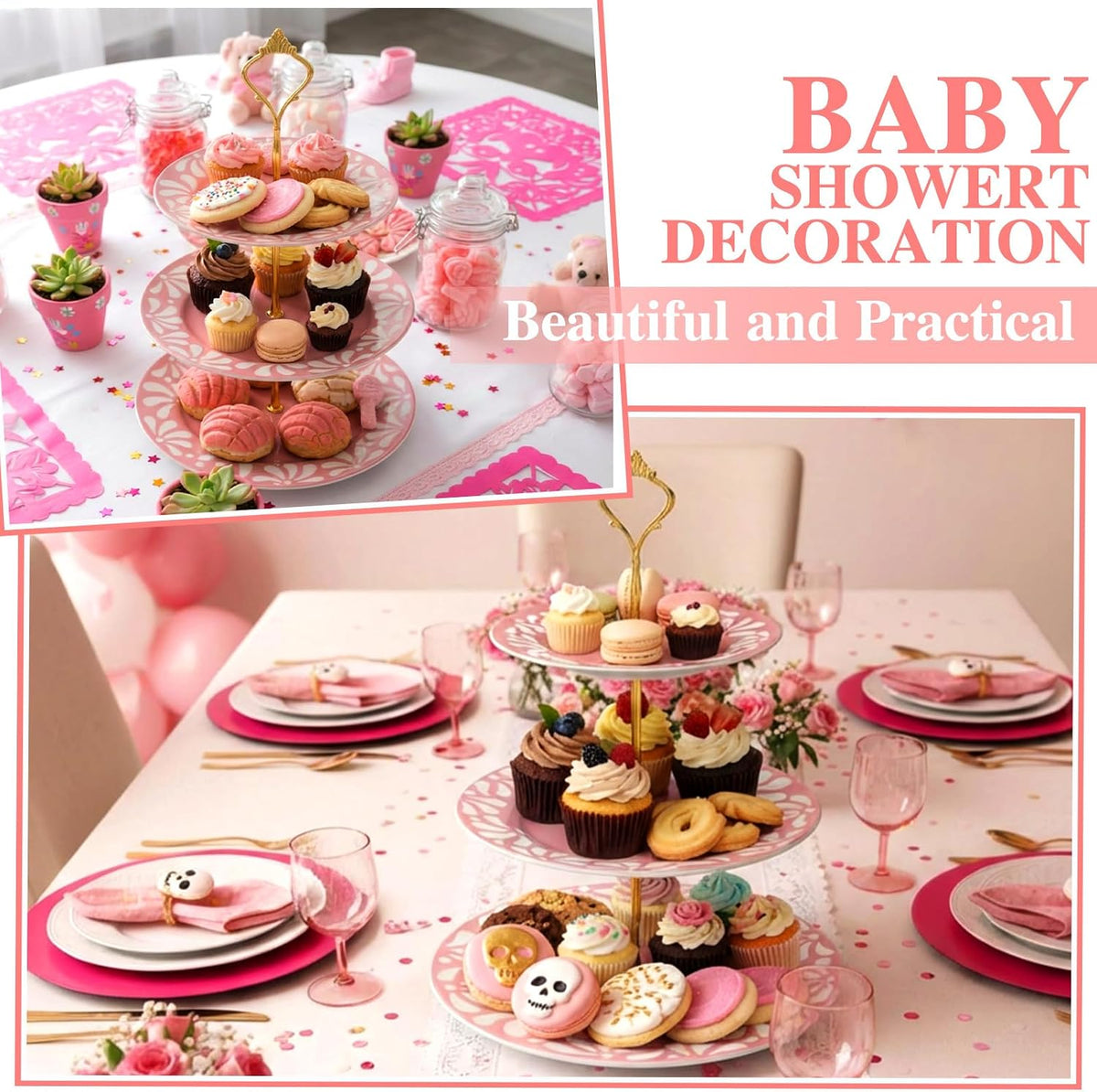 Cielito Lindo 3 Tier Dessert Stand 10", 9", 7", Pink