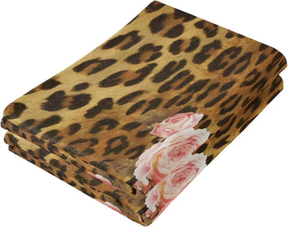 Pink Rose Hand Towels for Bathroom Set of 2 Leopard Flower Cute Mix Wild Animal Creative Modern Art Soft Absorbent Small Bath Towels Decorative Towel Multipurpose for Hotel,Gym,Spa 28x14in