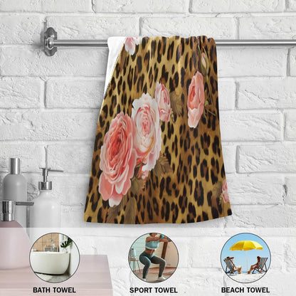 Pink Rose Hand Towels for Bathroom Set of 2 Leopard Flower Cute Mix Wild Animal Creative Modern Art Soft Absorbent Small Bath Towels Decorative Towel Multipurpose for Hotel,Gym,Spa 28x14in