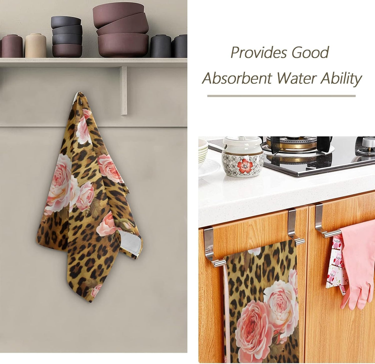 Pink Rose Hand Towels for Bathroom Set of 2 Leopard Flower Cute Mix Wild Animal Creative Modern Art Soft Absorbent Small Bath Towels Decorative Towel Multipurpose for Hotel,Gym,Spa 28x14in