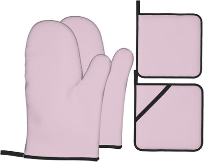 4PCS Oven Mitts and Pot Holders Sets, Solid Color Light Pale Pink Oven Mitts Set Heat Resistant Kitchen Microwave Gloves Safe for Baking,Cooking, BBQ