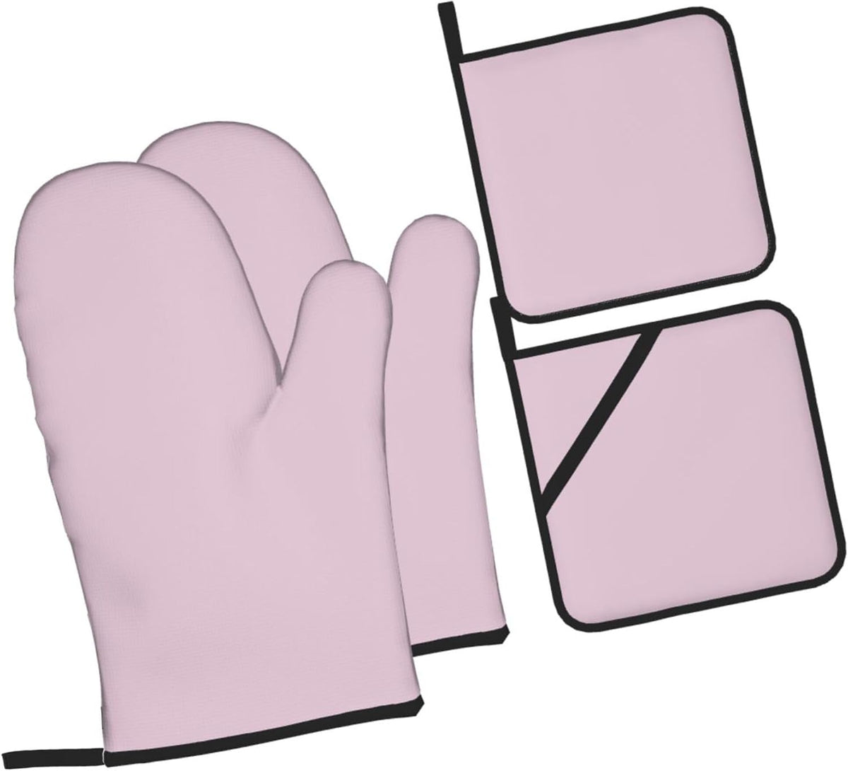 4PCS Oven Mitts and Pot Holders Sets, Solid Color Light Pale Pink Oven Mitts Set Heat Resistant Kitchen Microwave Gloves Safe for Baking,Cooking, BBQ