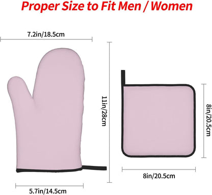 4PCS Oven Mitts and Pot Holders Sets, Solid Color Light Pale Pink Oven Mitts Set Heat Resistant Kitchen Microwave Gloves Safe for Baking,Cooking, BBQ