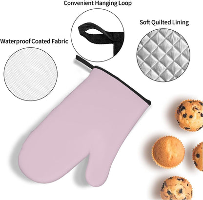 4PCS Oven Mitts and Pot Holders Sets, Solid Color Light Pale Pink Oven Mitts Set Heat Resistant Kitchen Microwave Gloves Safe for Baking,Cooking, BBQ