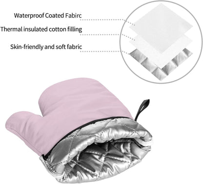 4PCS Oven Mitts and Pot Holders Sets, Solid Color Light Pale Pink Oven Mitts Set Heat Resistant Kitchen Microwave Gloves Safe for Baking,Cooking, BBQ