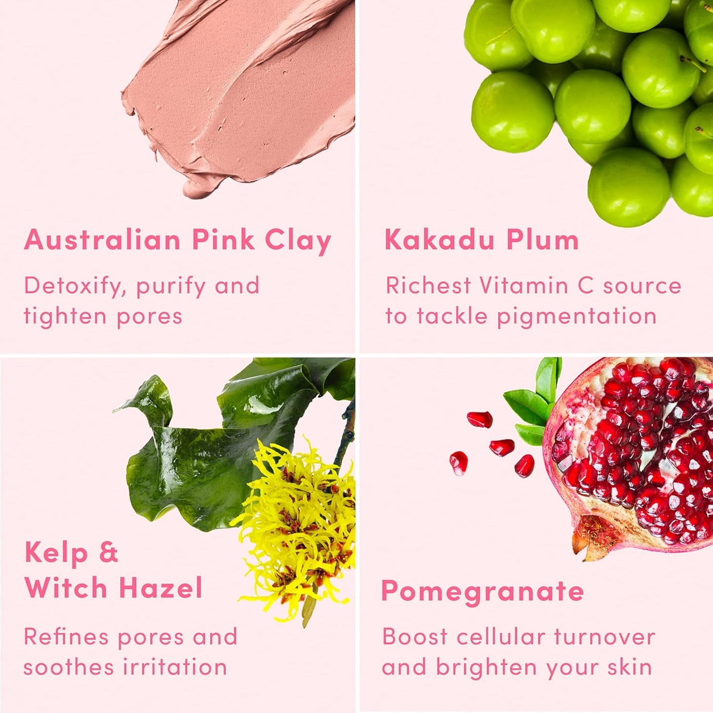 Clay Mask for Face Pore Minimizer - Australian Pink Clay Detoxifying Face Mask for Pores, Kaolin Clay Mask, Brightening Vitamin C Formula, Brush Included