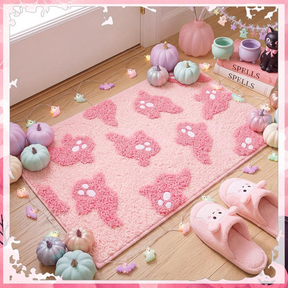 Halloween Pink Ghost Bathroom Rugs Decorations Bathroom Rugs Non Slip Door Mat for Front Door Outdoor Home Decor, 29 x 17 Inches