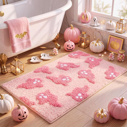 Halloween Pink Ghost Bathroom Rugs Decorations Bathroom Rugs Non Slip Door Mat for Front Door Outdoor Home Decor, 29 x 17 Inches
