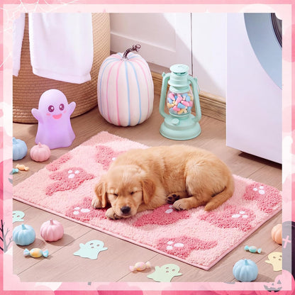 Halloween Pink Ghost Bathroom Rugs Decorations Bathroom Rugs Non Slip Door Mat for Front Door Outdoor Home Decor, 29 x 17 Inches